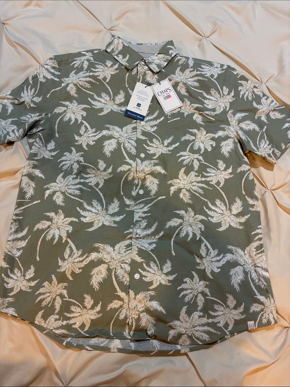 Chaps Olive Green Short-Sleeve Palm Print Button-Up Shirt